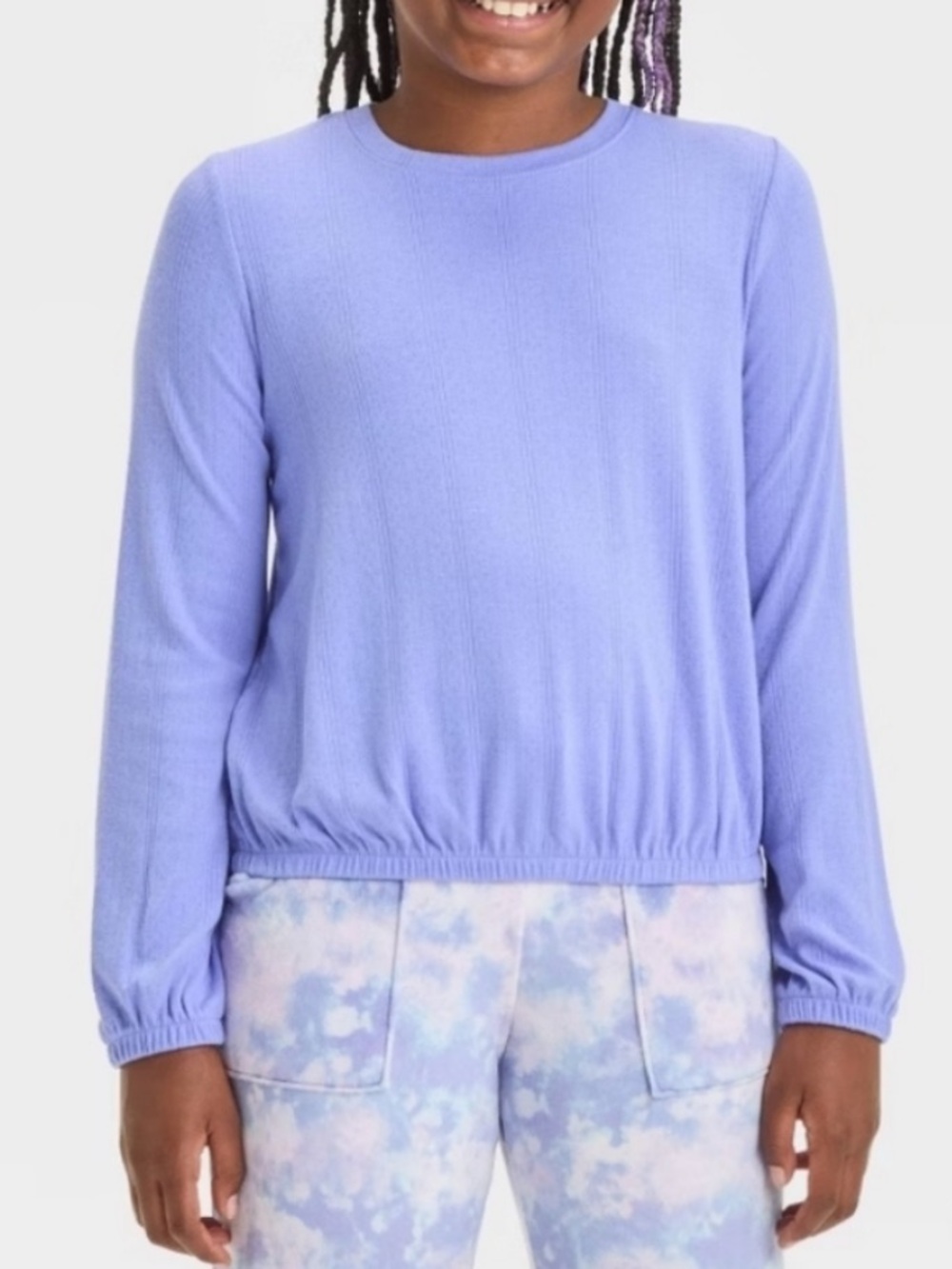 Cat & Jack Girls' Long Sleeve Pointelle Knit Top - Periwinkle XL